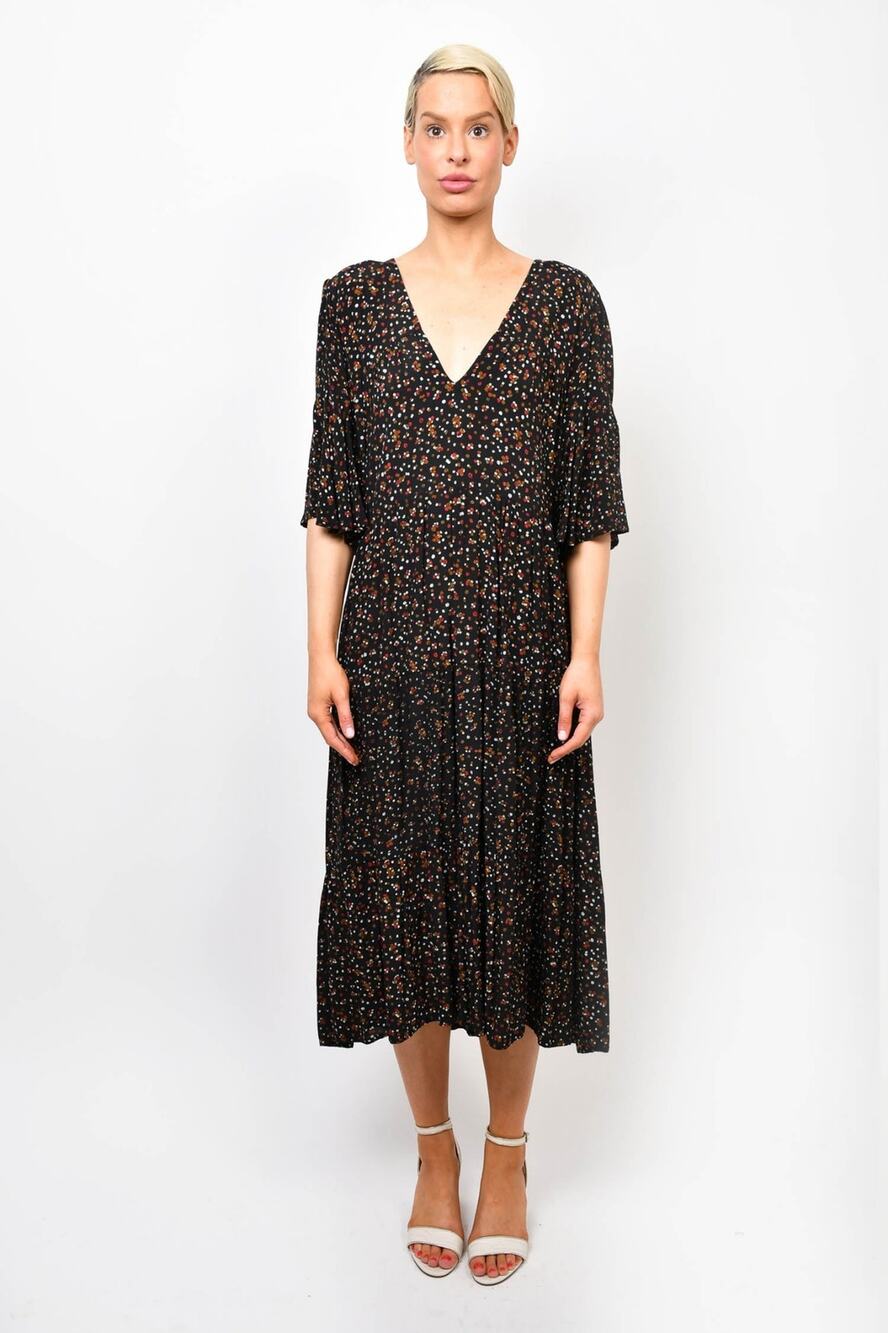 Faithfull the Brand Melia Floral Midi Dress Small Dark Cottagecore Prairie Boho